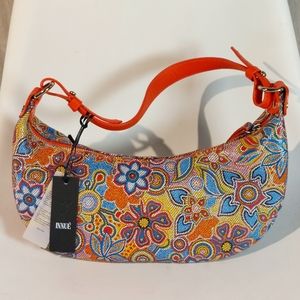 Innué red/multi-colored printed leather shoulder bag, NWT